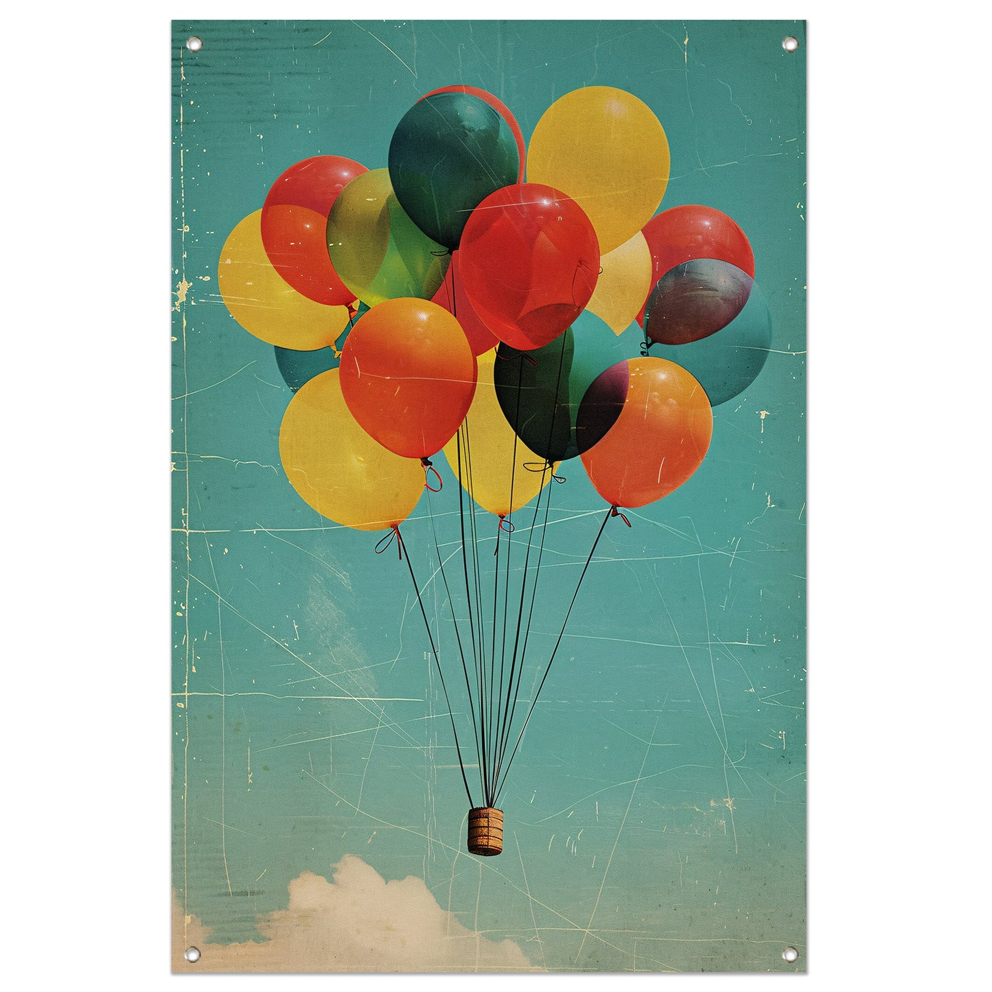 Kleurrijke ballonnen zweven door de lucht tuinposter