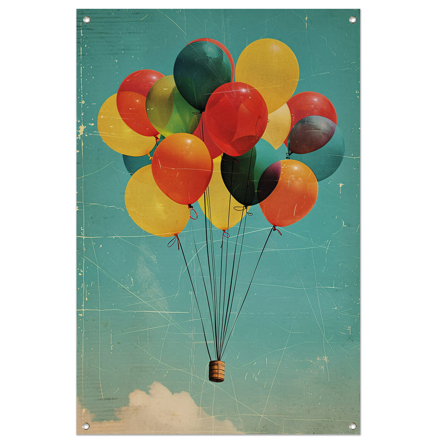 Kleurrijke ballonnen zweven door de lucht tuinposter