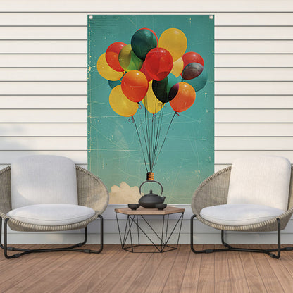 Kleurrijke ballonnen zweven door de lucht tuinposter