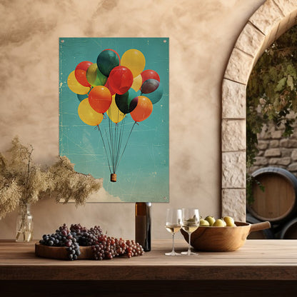 Kleurrijke ballonnen zweven door de lucht tuinposter