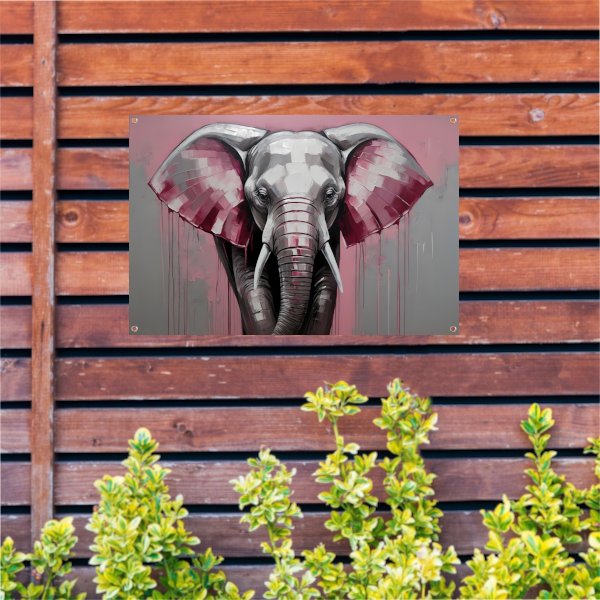 De Roze Accenten van een Majestueuze Olifant tuinposter