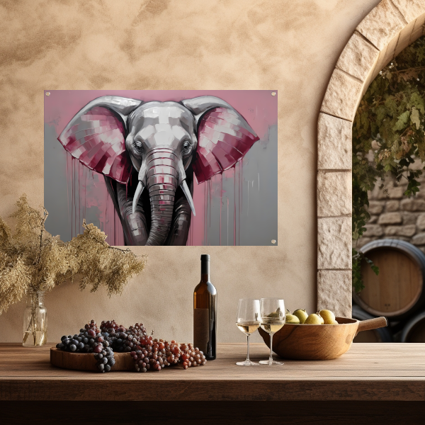 De Roze Accenten van een Majestueuze Olifant tuinposter