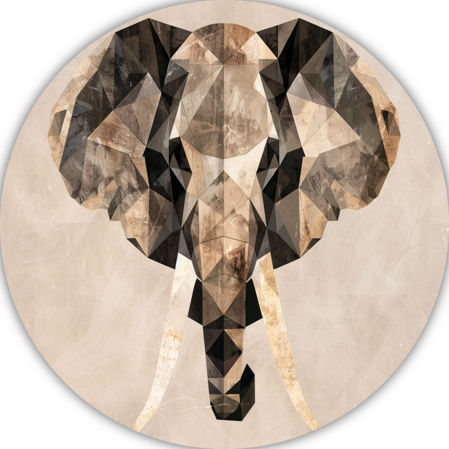 Abstracte Olifant in Geometrische Sepiatonen aluminium muurcirkel