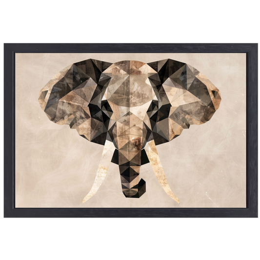 Abstracte Olifant in Geometrische Sepiatonen canvas met baklijst