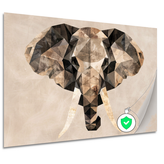Abstracte Olifant in Geometrische Sepiatonen poster