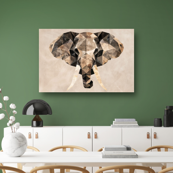 Abstracte Olifant in Geometrische Sepiatonen canvas
