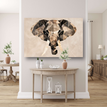 Abstracte Olifant in Geometrische Sepiatonen canvas