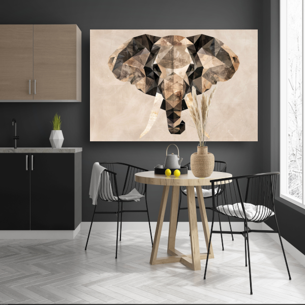 Abstracte Olifant in Geometrische Sepiatonen canvas