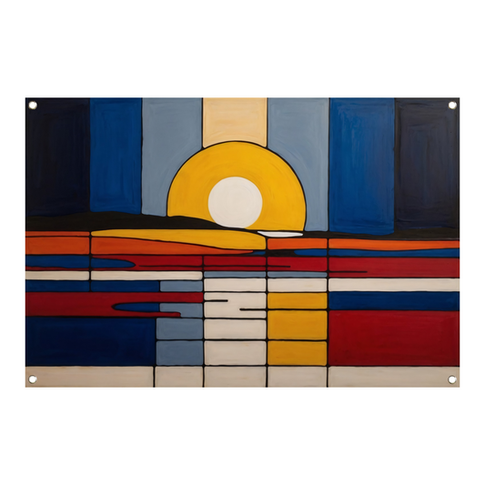 Abstracte Zonsondergang in Mondriaan Stijl tuinposter