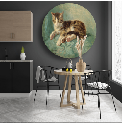 Katten dutje - Henriëtte Ronner-Knip aluminium muurcirkel