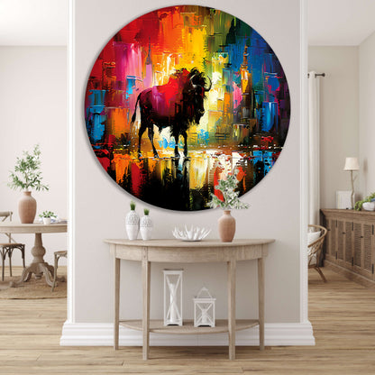 Abstracte schilderij van bison in kleurrijke stad forex muurcirkel