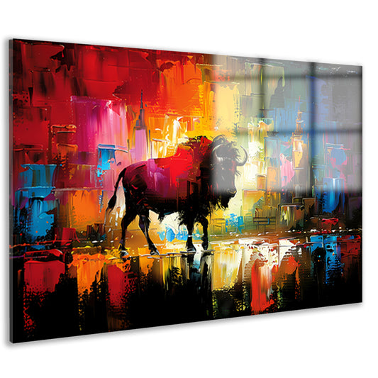 Abstracte schilderij van bison in kleurrijke stad acrylglas