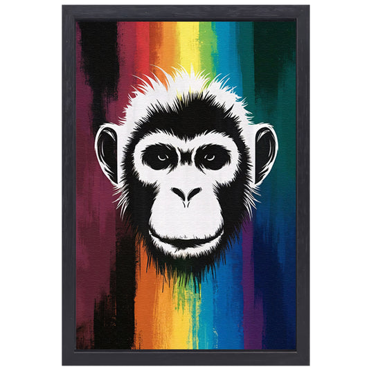 Abstracte aap met regenboog achtergrond canvas met baklijst