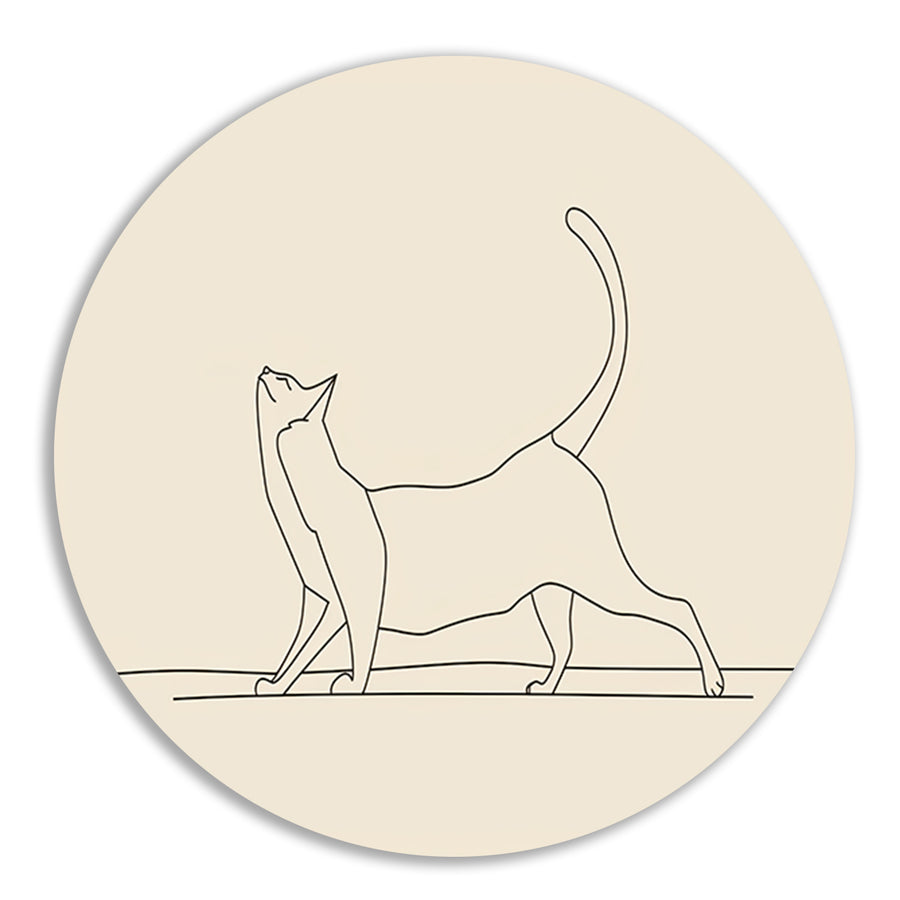 Sierlijke kat in minimalistische lijntekening forex muurcirkel