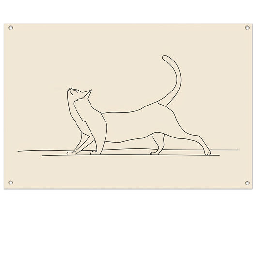 Sierlijke kat in minimalistische lijntekening tuinposter