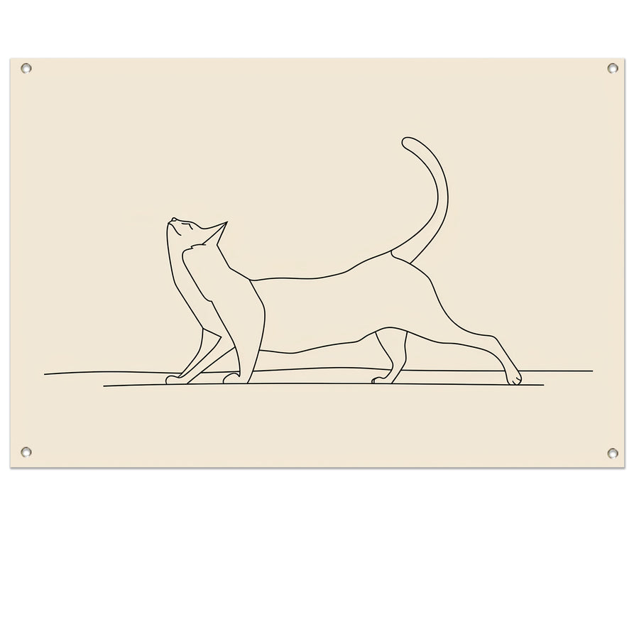 Sierlijke kat in minimalistische lijntekening tuinposter