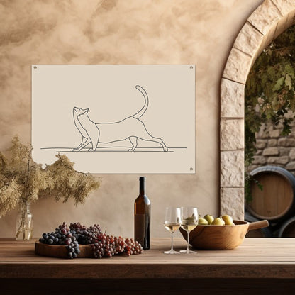 Sierlijke kat in minimalistische lijntekening tuinposter