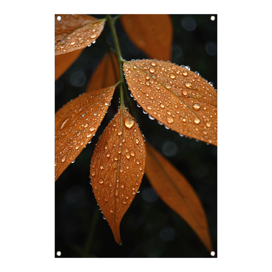 Dauwdruppels op Oranje Zomerbladeren tuinposter