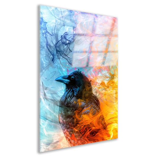 Digitale kunst vogel met vlammen en rook acrylglas