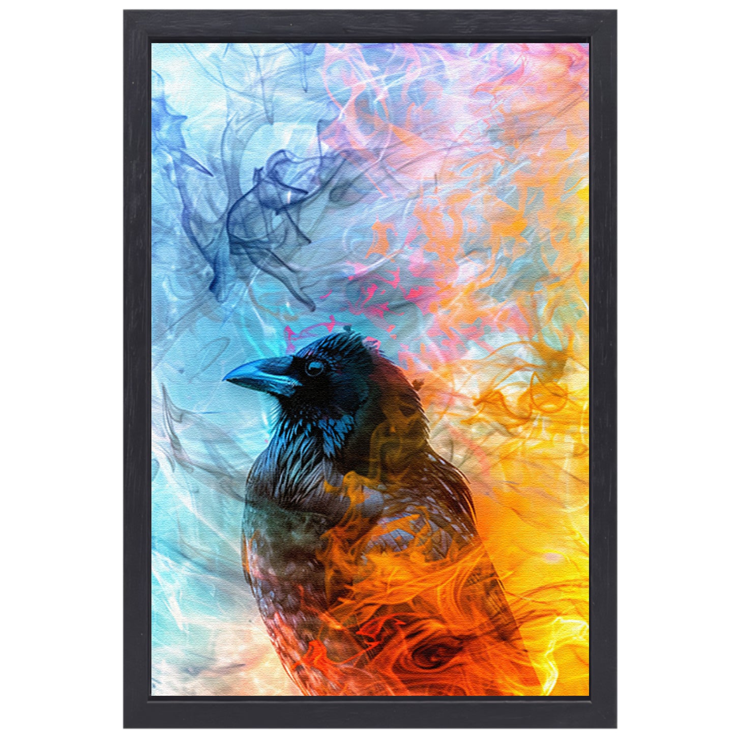 Digitale kunst vogel met vlammen en rook canvas met baklijst