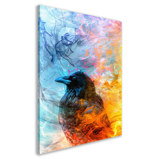 Digitale kunst vogel met vlammen en rook canvas