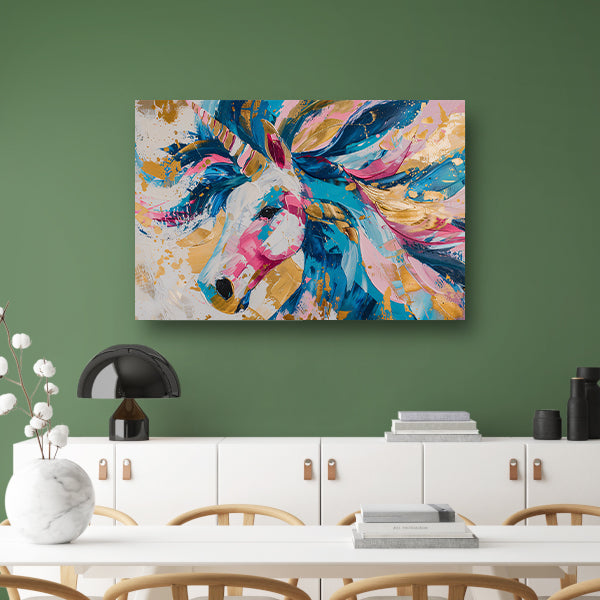 Kleurrijk abstract schilderij van een eenhoorn acrylglas