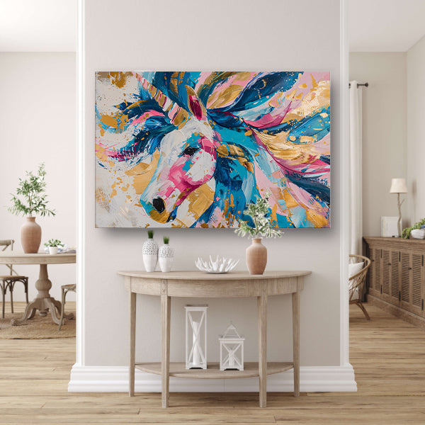 Kleurrijk abstract schilderij van een eenhoorn acrylglas