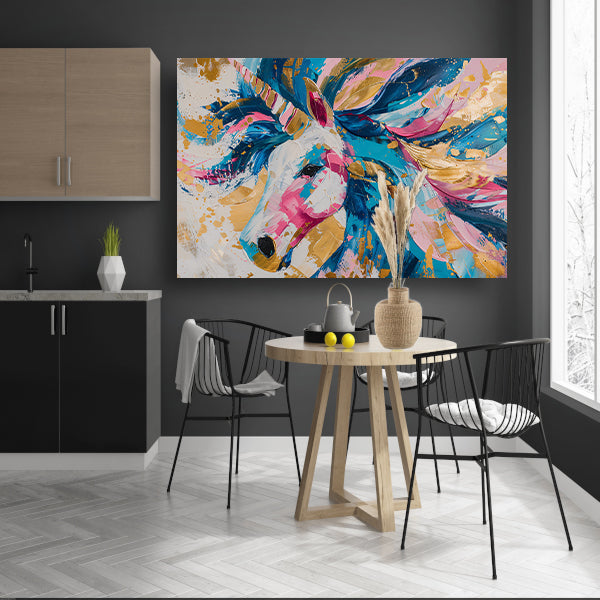 Kleurrijk abstract schilderij van een eenhoorn acrylglas