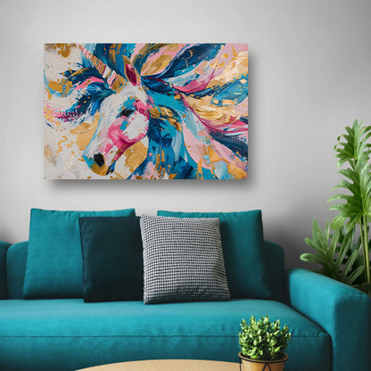 Kleurrijk abstract schilderij van een eenhoorn acrylglas