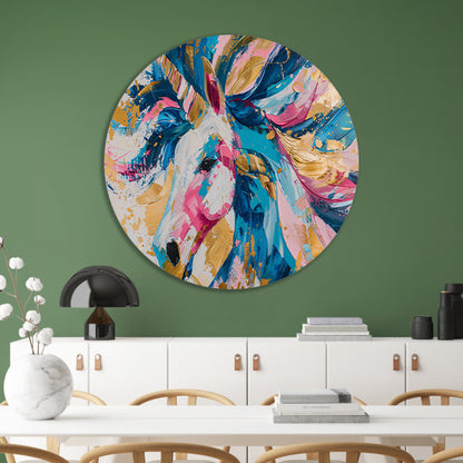 Kleurrijk abstract schilderij van een eenhoorn forex muurcirkel