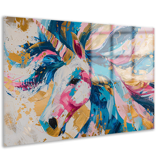 Kleurrijk abstract schilderij van een eenhoorn acrylglas