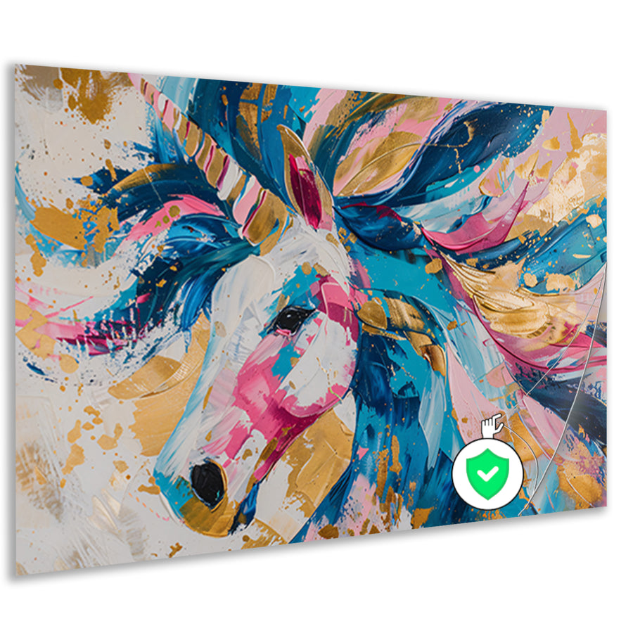 Kleurrijk abstract schilderij van een eenhoorn poster