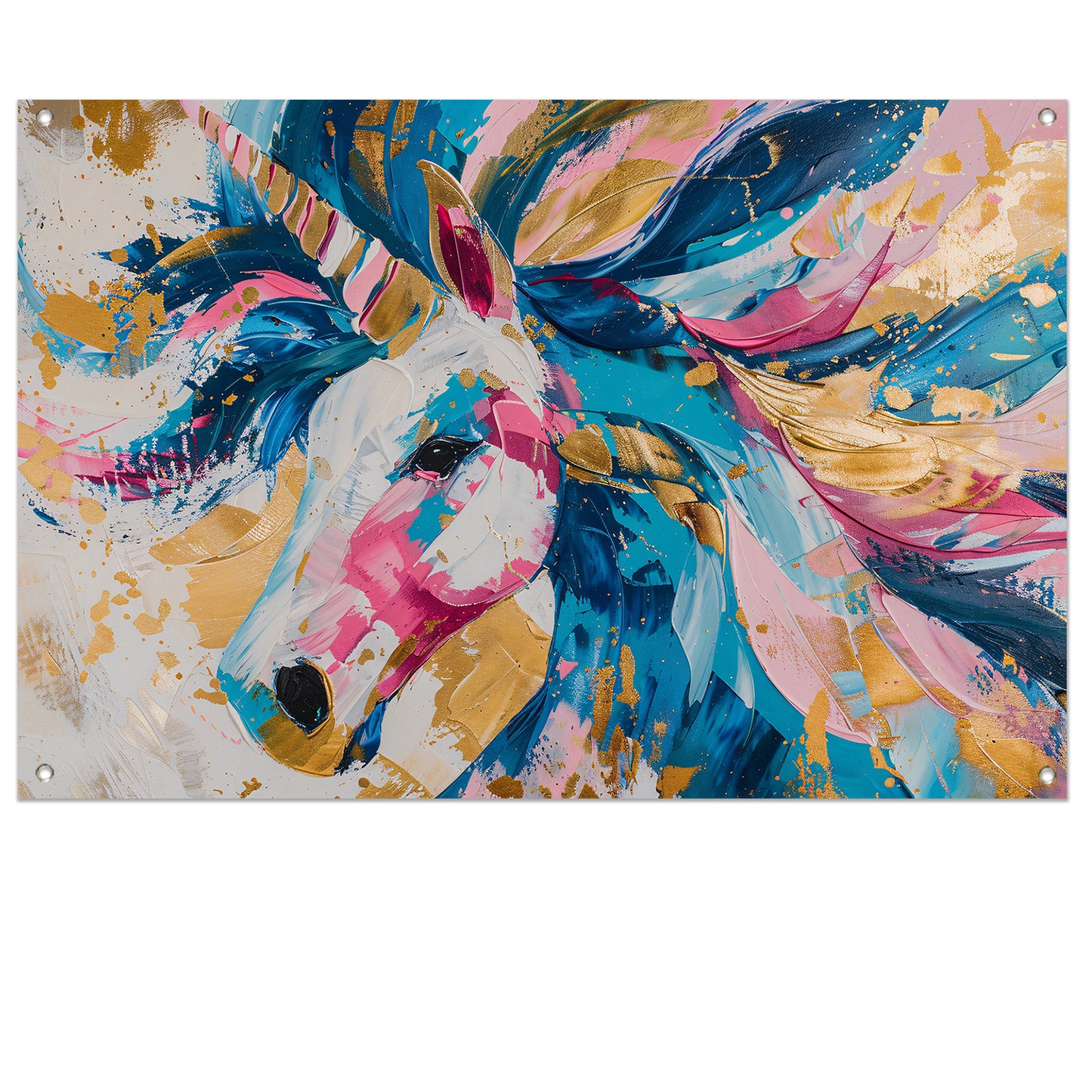 Kleurrijk abstract schilderij van een eenhoorn tuinposter