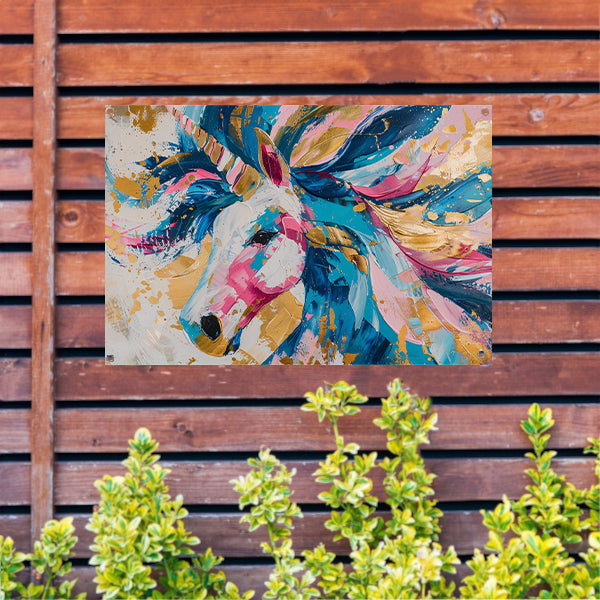 Kleurrijk abstract schilderij van een eenhoorn tuinposter