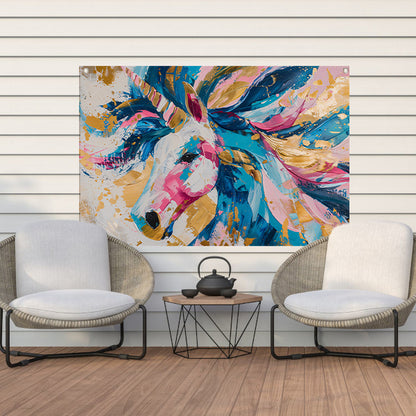 Kleurrijk abstract schilderij van een eenhoorn tuinposter