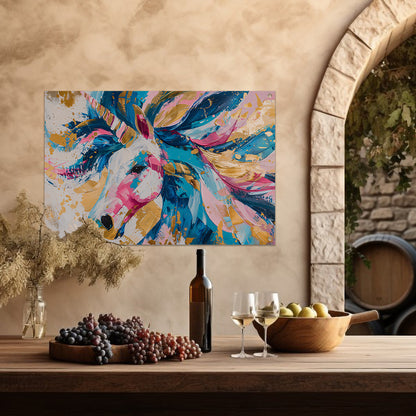 Kleurrijk abstract schilderij van een eenhoorn tuinposter