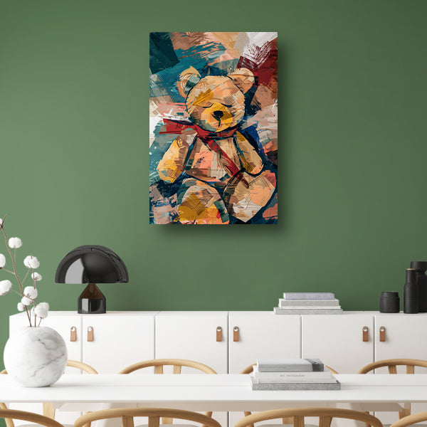 Abstracte Schilderij van een Teddybeer met Sjaal canvas