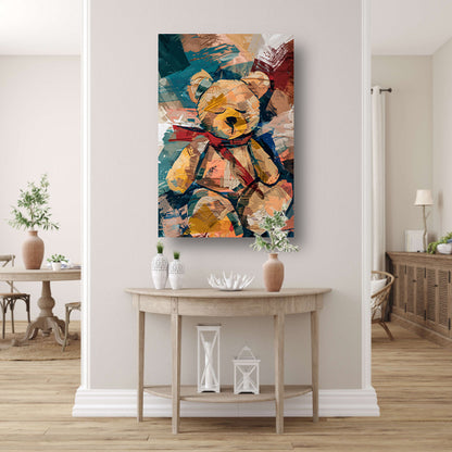 Abstracte Schilderij van een Teddybeer met Sjaal canvas