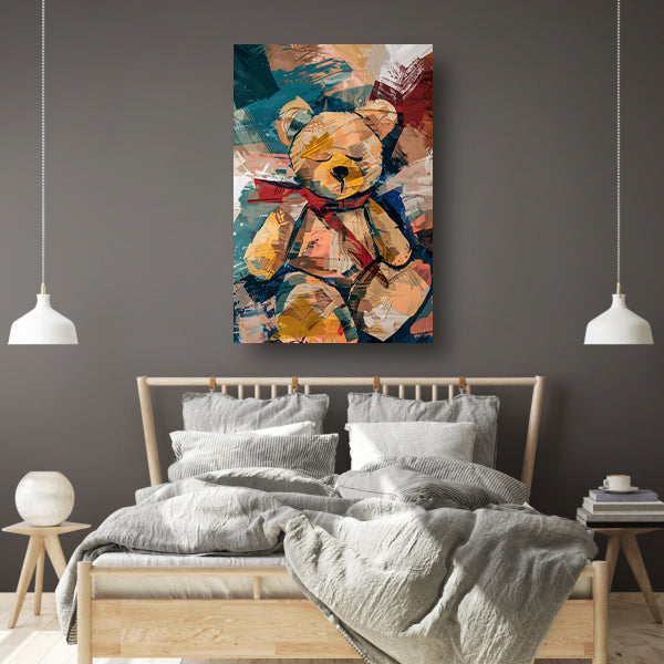 Abstracte Schilderij van een Teddybeer met Sjaal canvas