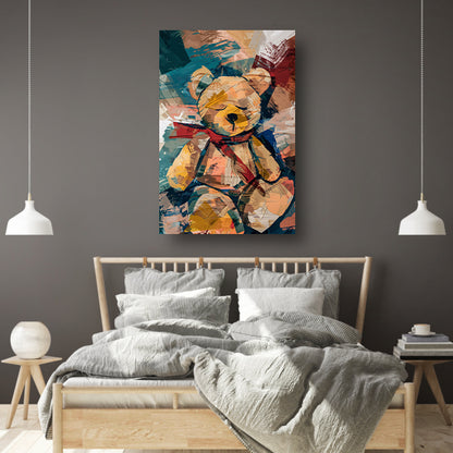 Abstracte Schilderij van een Teddybeer met Sjaal canvas
