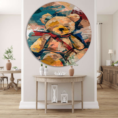 Abstracte Schilderij van een Teddybeer met Sjaal aluminium muurcirkel