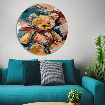 Abstracte Schilderij van een Teddybeer met Sjaal aluminium muurcirkel