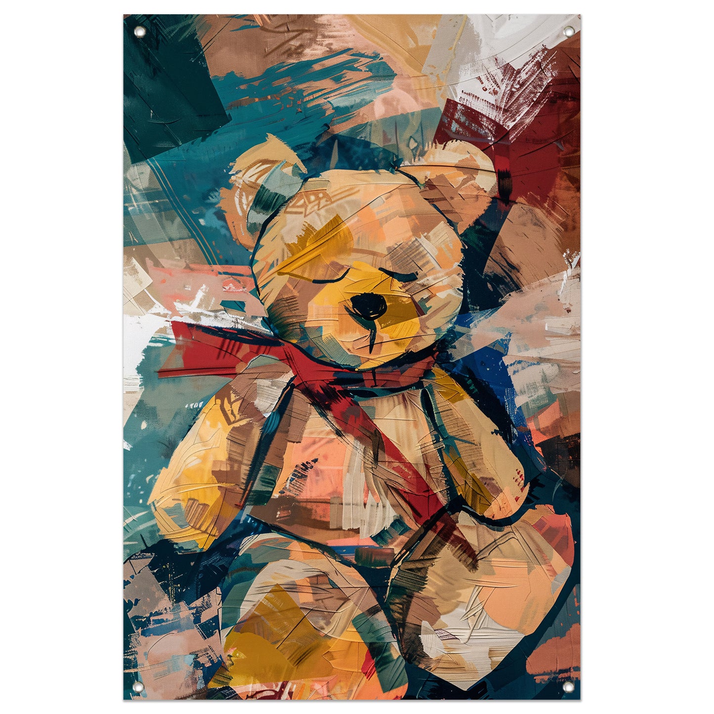 Abstracte Schilderij van een Teddybeer met Sjaal tuinposter