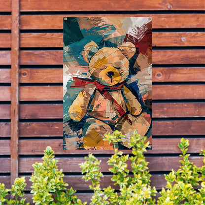 Abstracte Schilderij van een Teddybeer met Sjaal tuinposter