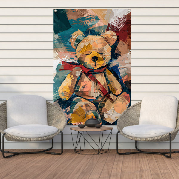 Abstracte Schilderij van een Teddybeer met Sjaal tuinposter