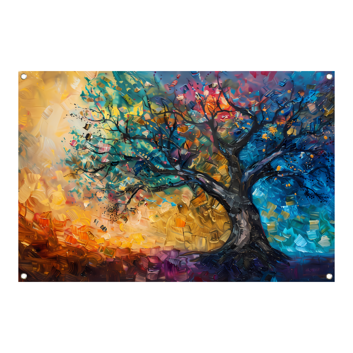 Abstract geschilderde kleurrijke boom in olieverf tuinposter