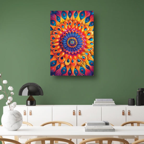 Kleurrijk Mandala met Bloem in het Midden canvas met baklijst