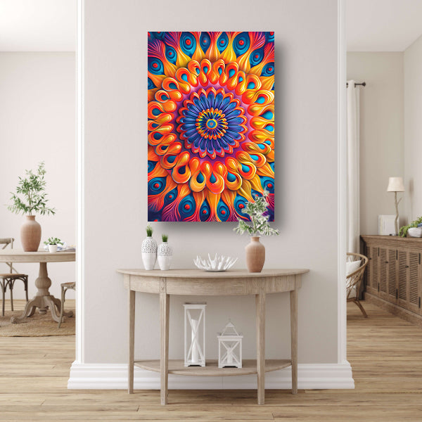 Kleurrijk Mandala met Bloem in het Midden canvas met baklijst