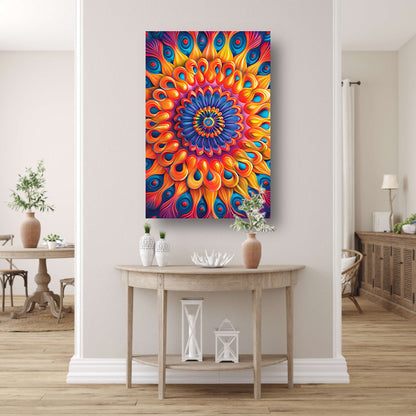 Kleurrijk Mandala met Bloem in het Midden canvas met baklijst
