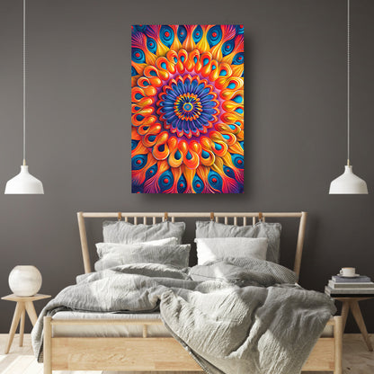 Kleurrijk Mandala met Bloem in het Midden canvas met baklijst